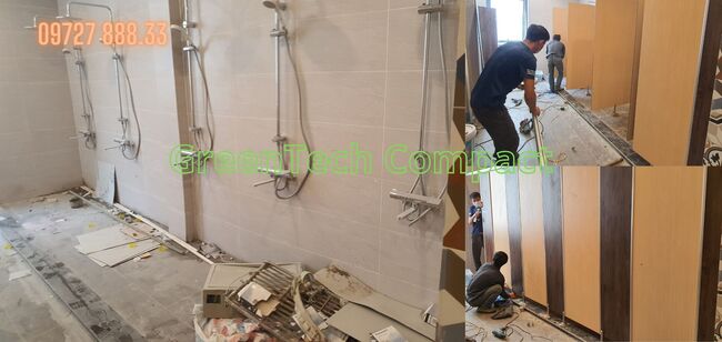 Thi công vách ngăn vệ sinh Compact